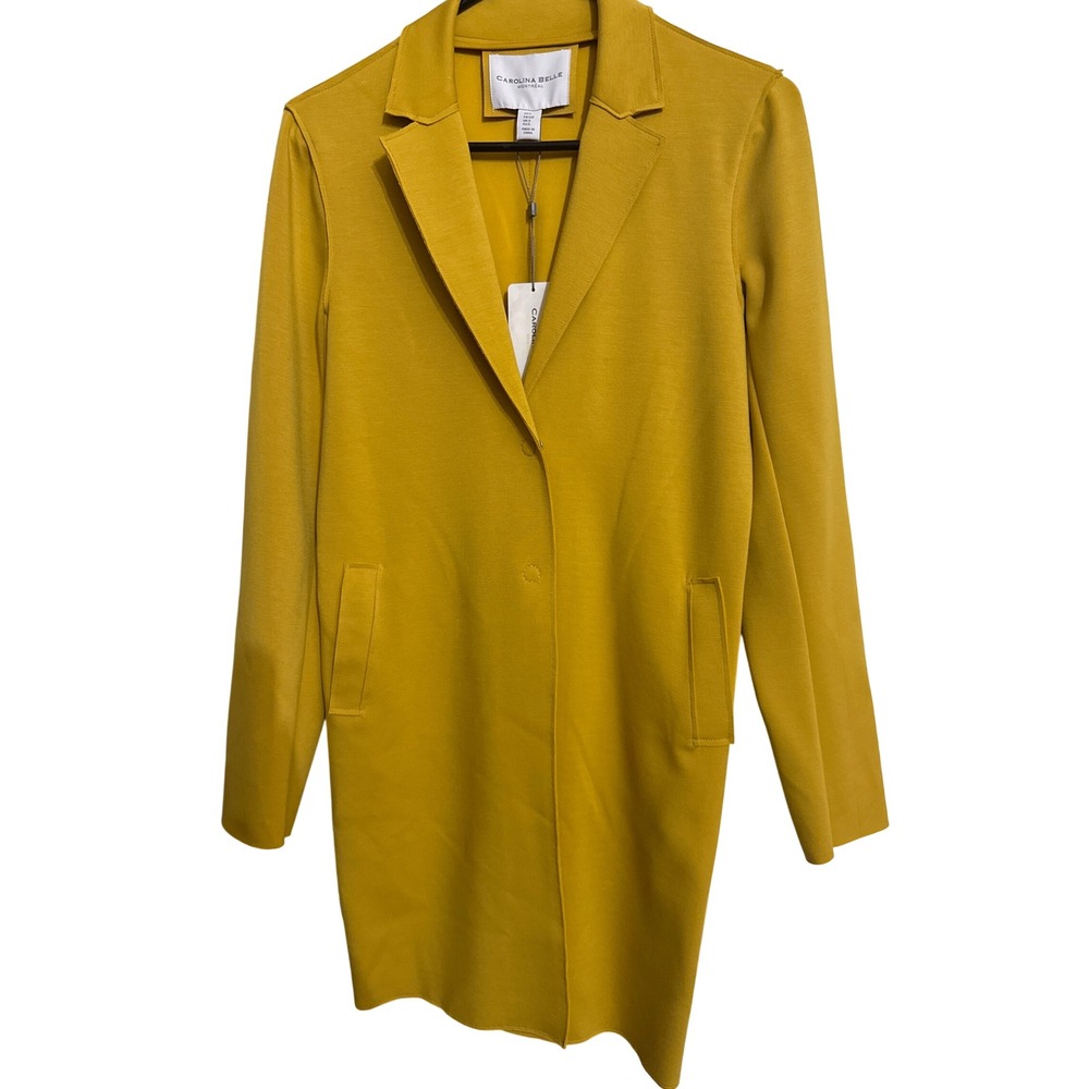 Carolina Belle Montreal Mustard Yellow Longline Knit Blazer Coat NWT Size S